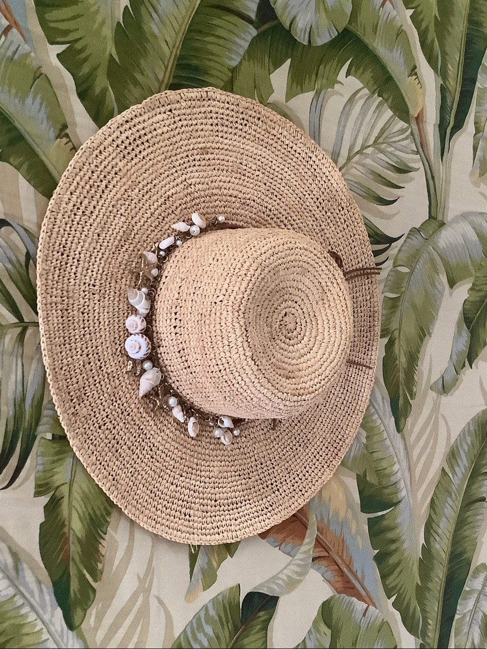 Tommy Bahama Natural Straw Sun Hat with Shell & Pearl Accent